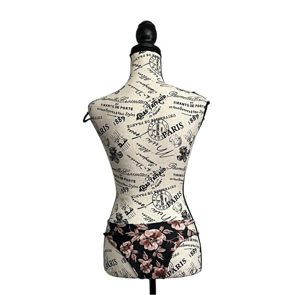 Women’s Floral Print Chain Link Bikini Swimwear S Black Pink Rose Two Piece 2024 - Picture 6 of 10